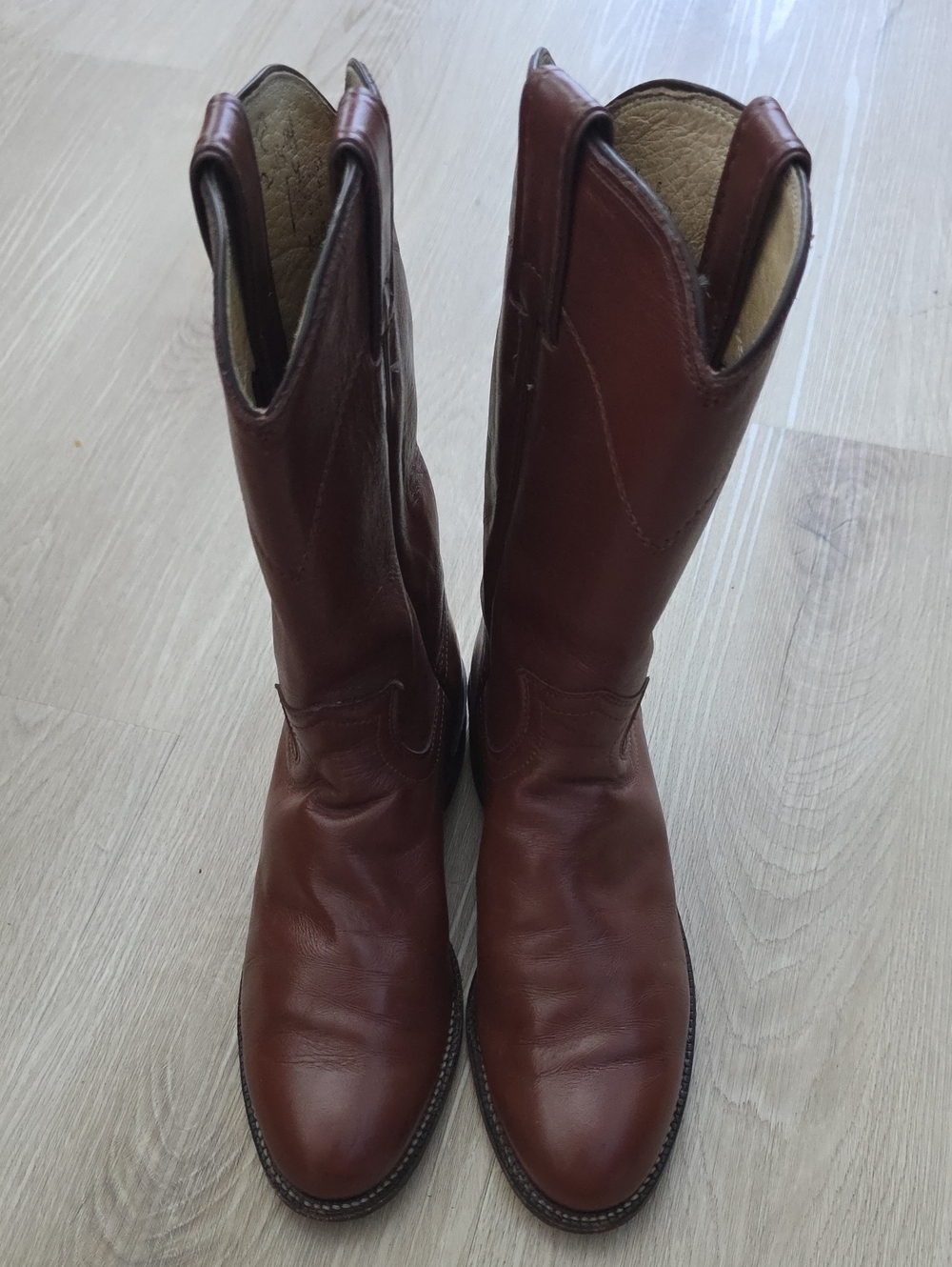 Vintage Justin Leather Roper Cowboy Boots Brown Womens Size 6 B L3756 Made in US